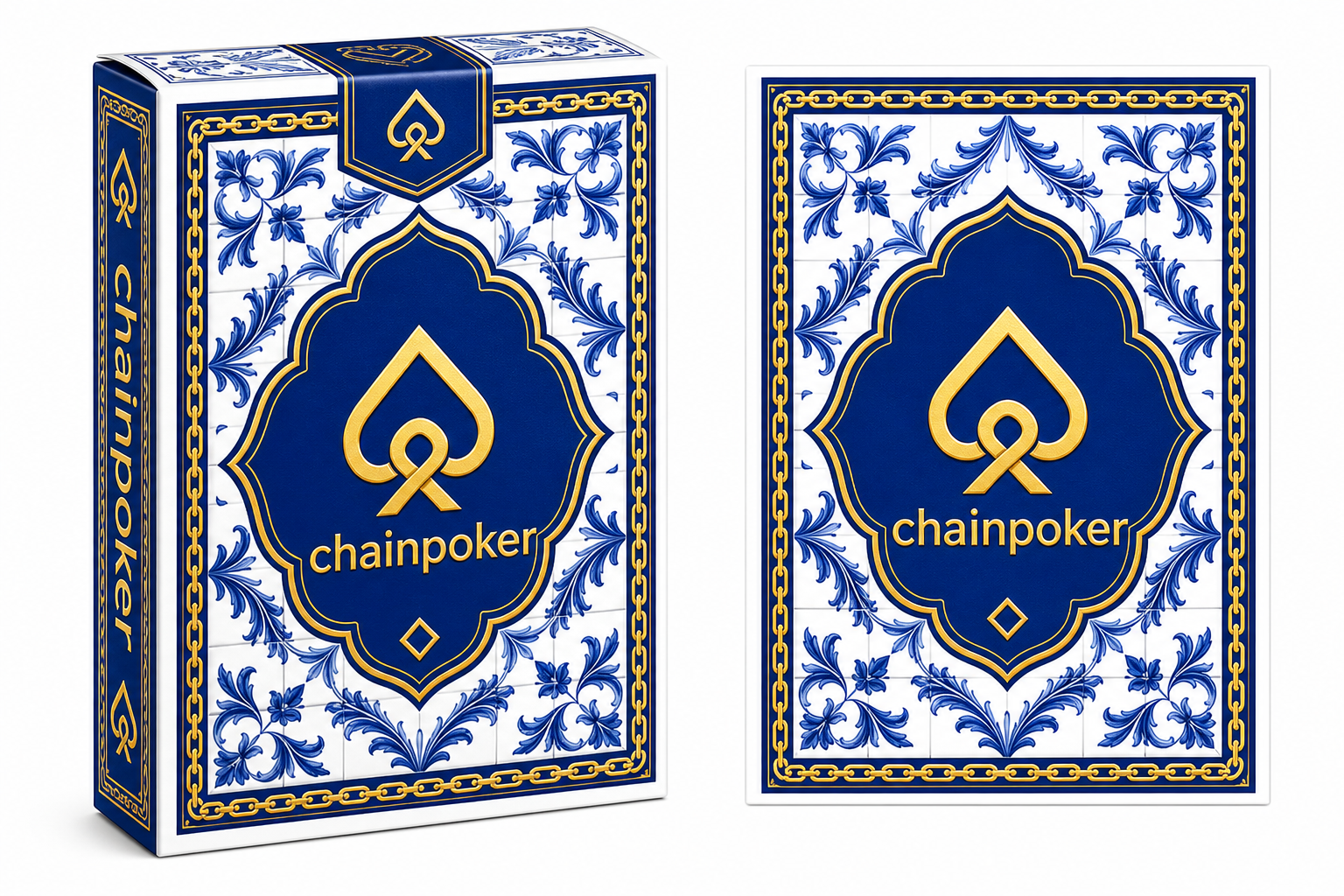 ChainPoker blue-gold retail deck box packaging
